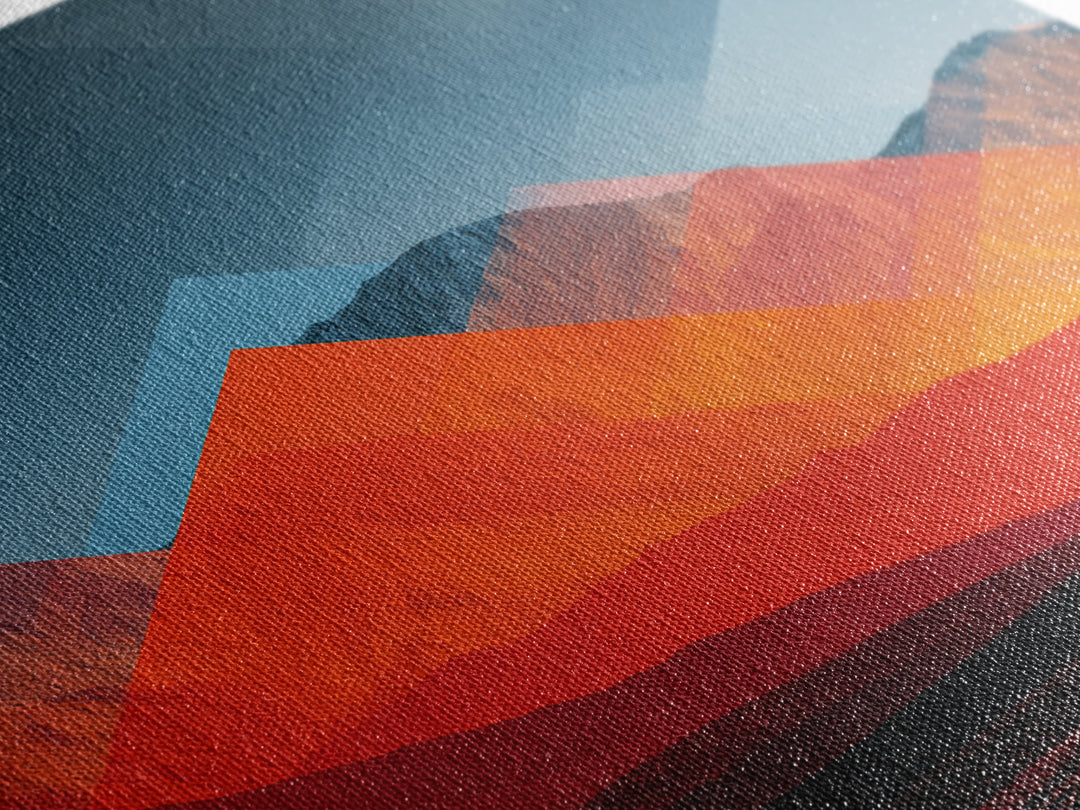 Fiery Red Orange Desert Mountain Range Canvas Print, Mid Century Modern Wall Art, Abstract Geometric Southwest Decor Gift