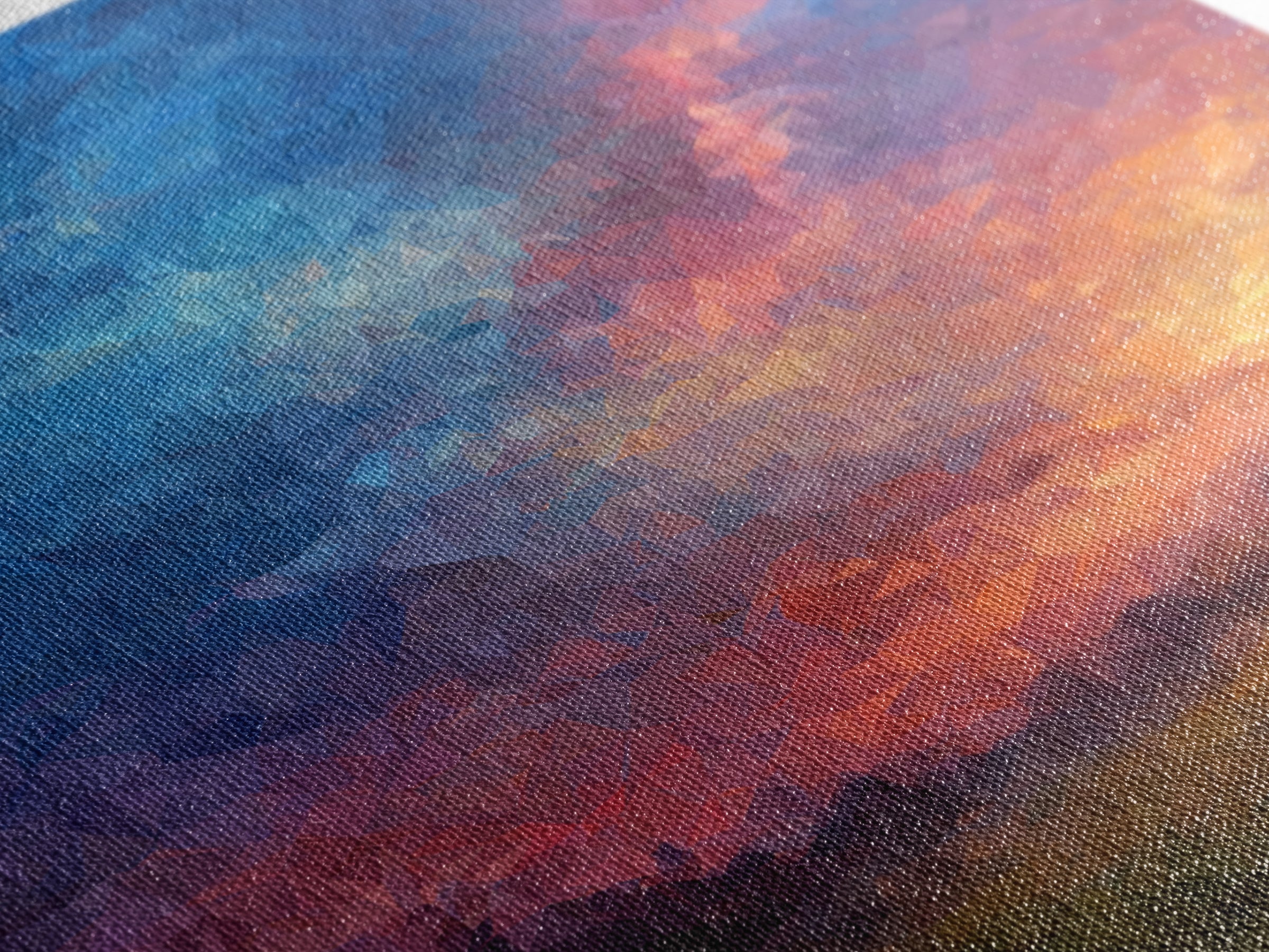 Polygon Sunset Sky With Blue Pink Clouds Wall Art, Colorful Landscape Poster, Abstract Nature Art, Modern Bedroom Decor Print