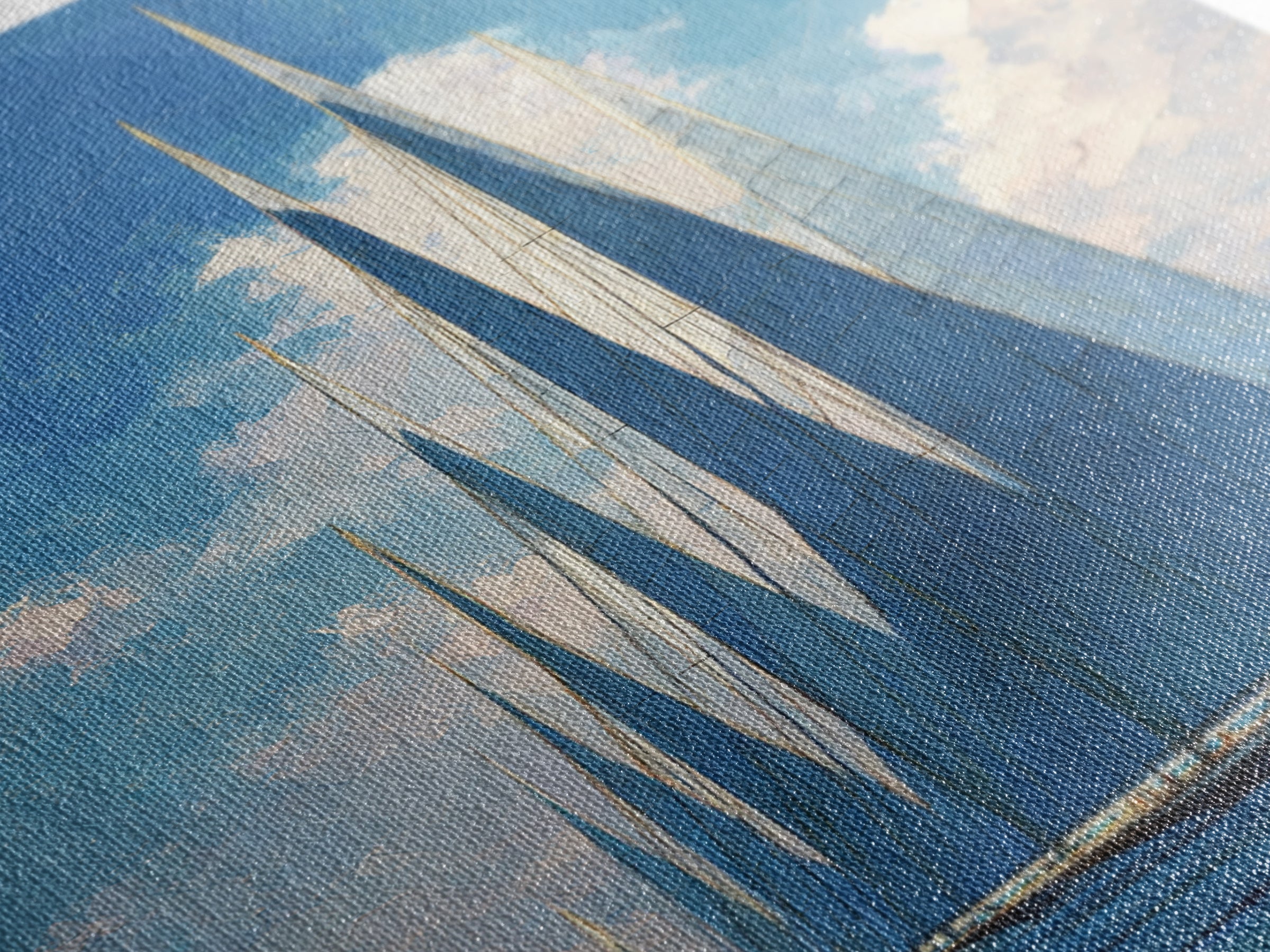 Blue Sailboat Fleet On Sparkling Sea Wall Art, Nautical Coastal Decor, Modern Art Print, Living Room Ocean Canvas, Boat Lover Gift