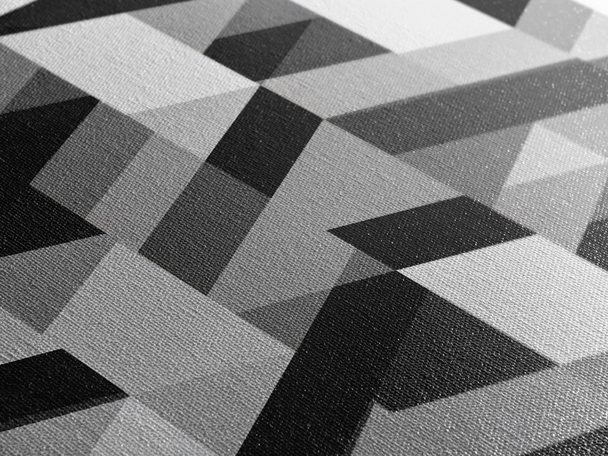 Grayscale Cubist Geometric Pattern Wall Art, Modern Abstract Art Print, Black White Office Decor, MCM Home Decor Canvas Print