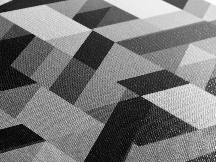 Grayscale Cubist Geometric Pattern Wall Art, Modern Abstract Art Print, Black White Office Decor, MCM Home Decor Canvas Print