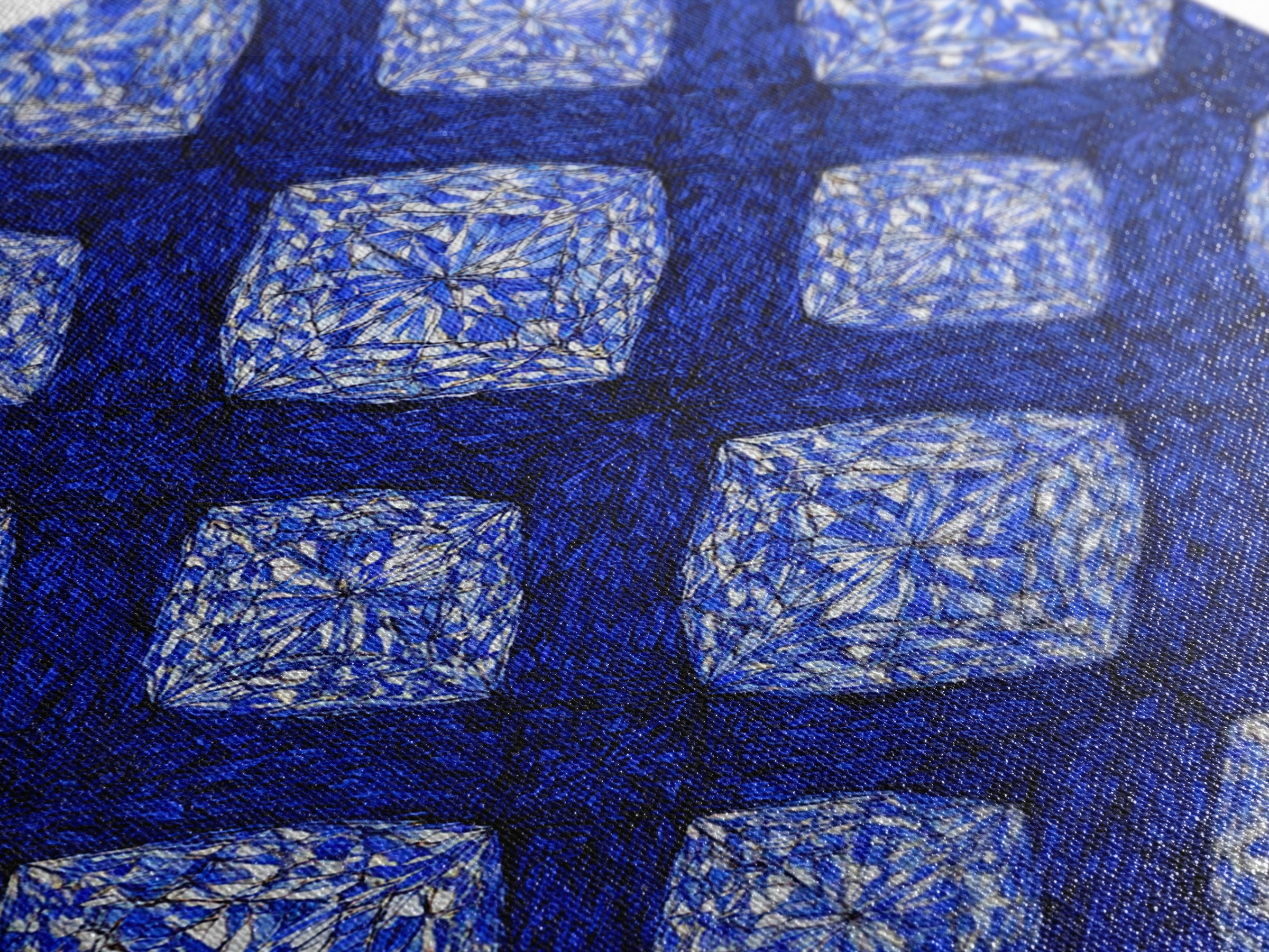 Blue Crystal Diamond Pattern Canvas Print, Geometric Wall Art, Modern Abstract Decor, Bold Blue Office And Bedroom Art Print
