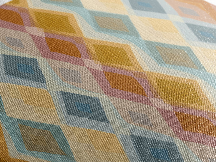 Pastel Argyle Diamond Pattern Wall Art, Mid Century Modern Geometric Print, Retro Abstract Decor, Mustard Blue Canvas Home Decor
