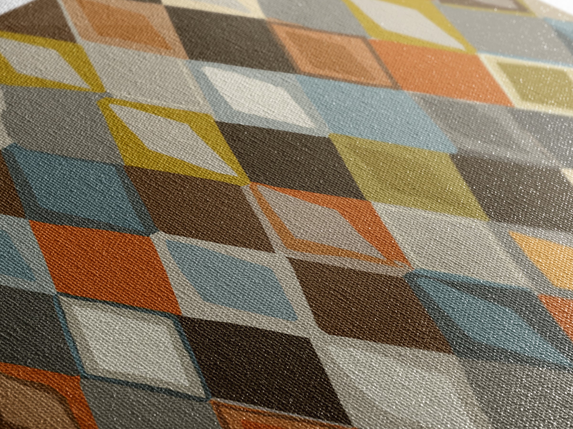 Earthy Argyle Diamond Pattern Framed Canvas Print, Mid Century Modern Wall Decor, Retro Geometric Abstract Art, Orange Blue