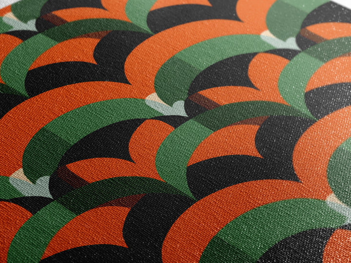 Orange Green Art Deco Fan Pattern Wall Art, Mid Century Modern Abstract Print, Retro Scallop Decor, Bold Black Canvas Home Decor