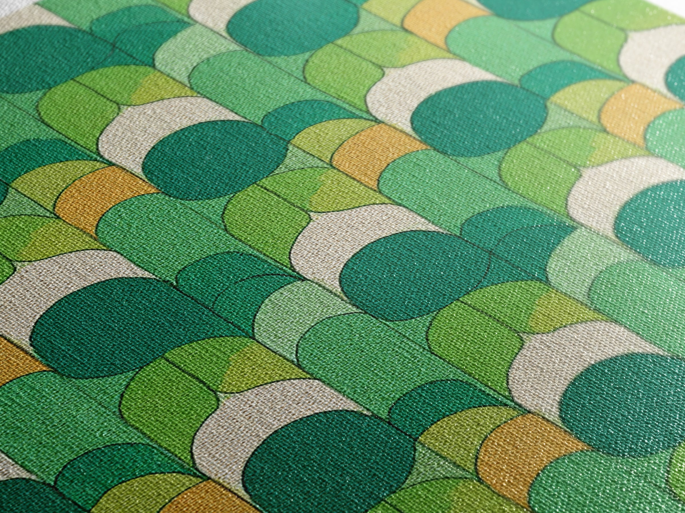 Green Botanical Oval Leaf Pattern Canvas Print, Mid Century Modern Wall Decor, Retro Nature Art, Textured Sage Teal Yellow