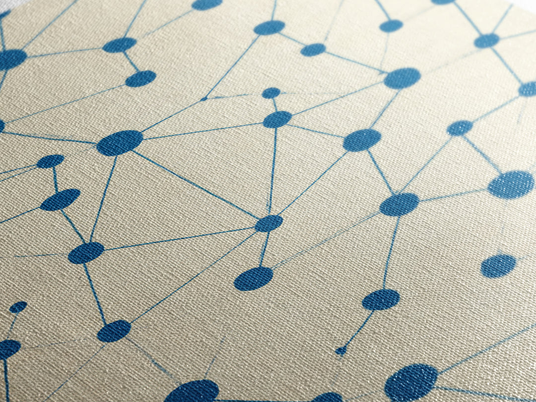 Blue Constellation Dot Pattern Canvas Print, Midcentury Modern Geometric Wall Art, Minimal Abstract Linen Home Office Decor