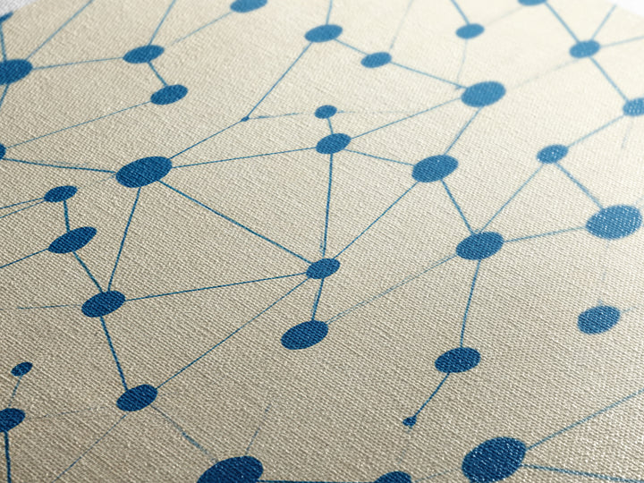 Blue Constellation Dot Pattern Canvas Print, Midcentury Modern Geometric Wall Art, Minimal Abstract Linen Home Office Decor