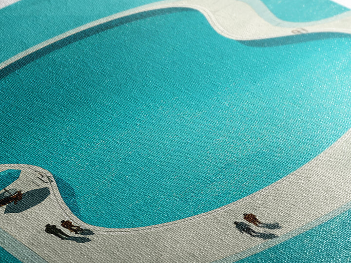 Minimal Turquoise Resort Pool Framed Canvas Print, Midcentury Modern Wall Art, Palm Springs Retro Travel Poster Living Room Decor