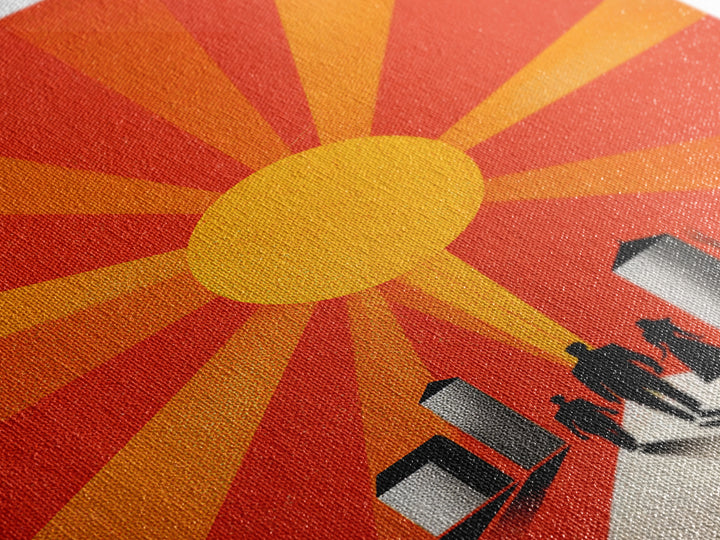 Family Silhouettes Walking Toward Sun Wall Art, Midcentury Modern Poster, Orange Retro Abstract Print, Inspirational Decor