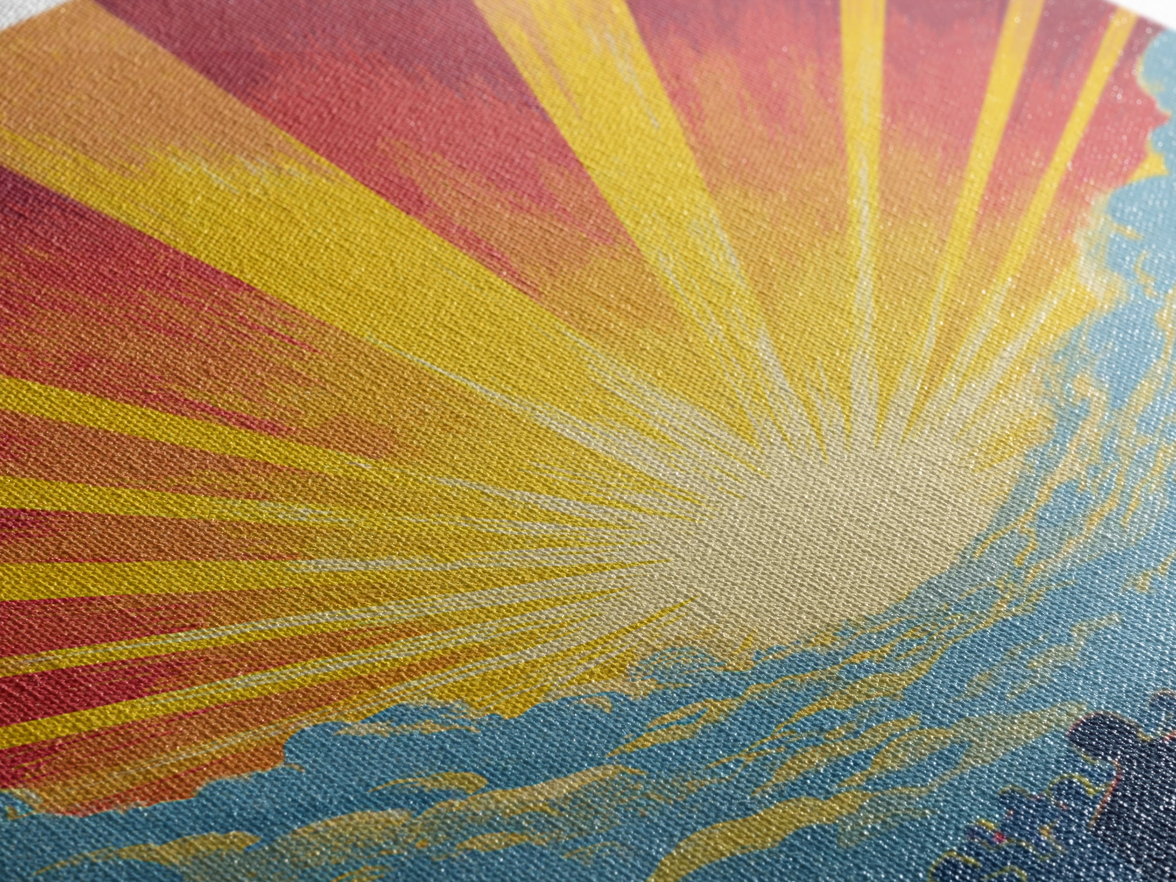 Radiant Sunrise Over Crowd Silhouette Canvas Print, Retro Sci Fi Wall Art, Inspirational Sun Poster, Colorful Home Decor