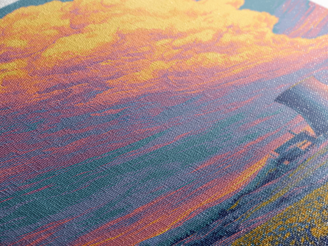 Pastel Nuclear Plant With Flower Field Wall Art, Scenic Landscape Poster, Colorful Modern Home Decor, Retro Art Print, Gift
