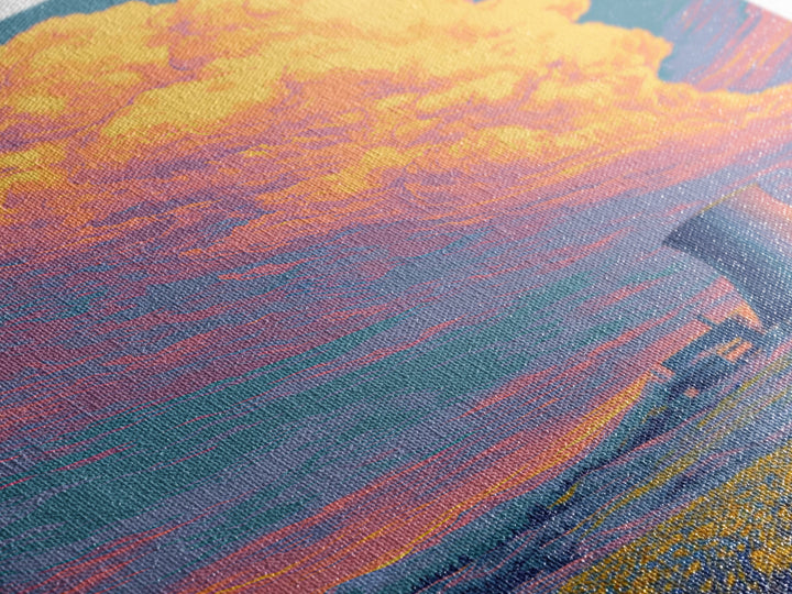 Pastel Nuclear Plant With Flower Field Wall Art, Scenic Landscape Poster, Colorful Modern Home Decor, Retro Art Print, Gift