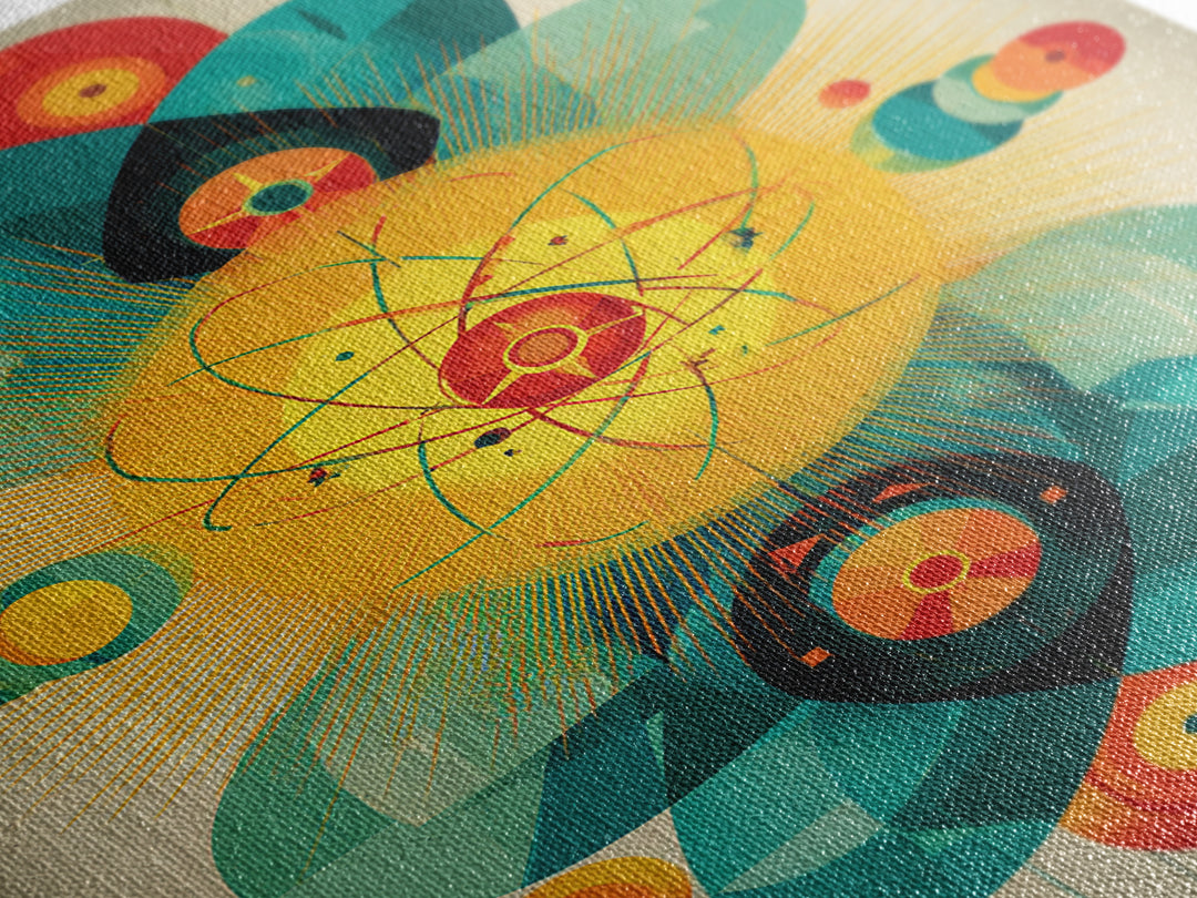 Atomic Flower Geometry Canvas Print, Midcentury Modern Abstract Art, Colorful Geometric Wall Decor, Retro Bauhaus Poster