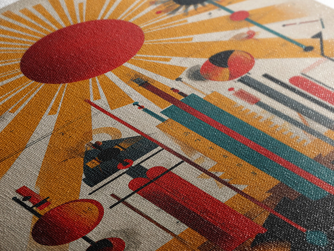 Red Sunburst Machine Wall Art, Midcentury Modern Abstract Poster, Bauhaus Geometric Print, Atomic Retro Office Decor Gift
