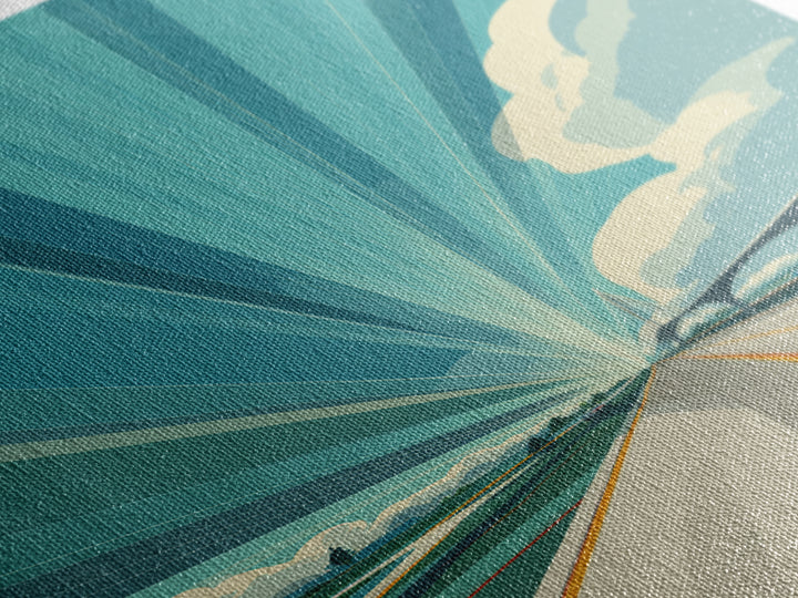 Futuristic Highway Light Rays Wall Art, Retro Modern Poster, Architectural Art, Travel Wall Art, Blue Geometric Office Decor