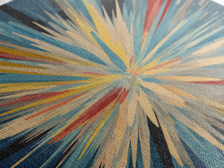 Exploding Abstract Starburst Canvas Print, Modern Wall Art, Colorful Geometric Poster, Blue Red Yellow Midcentury Decor Gift