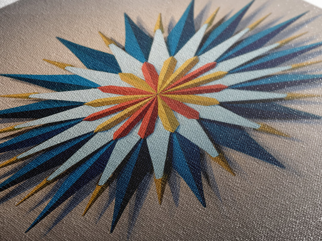 Atomic Starburst Wall Sculpture Wall Art, Midcentury Modern Decor, Geometric MCM Artwork, Navy Gold Canvas Print Retro Poster