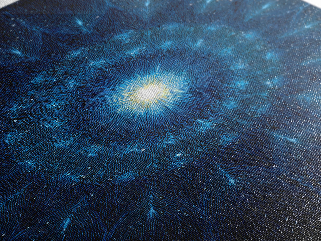 Blue Cosmic Starburst Abstract Wall Art, Modern Digital Art Print, Space Abstract Art, Galaxy Statement Blue Canvas Print