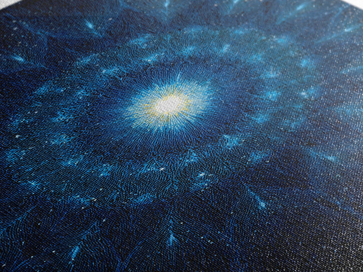 Blue Cosmic Starburst Abstract Wall Art, Modern Digital Art Print, Space Abstract Art, Galaxy Statement Blue Canvas Print