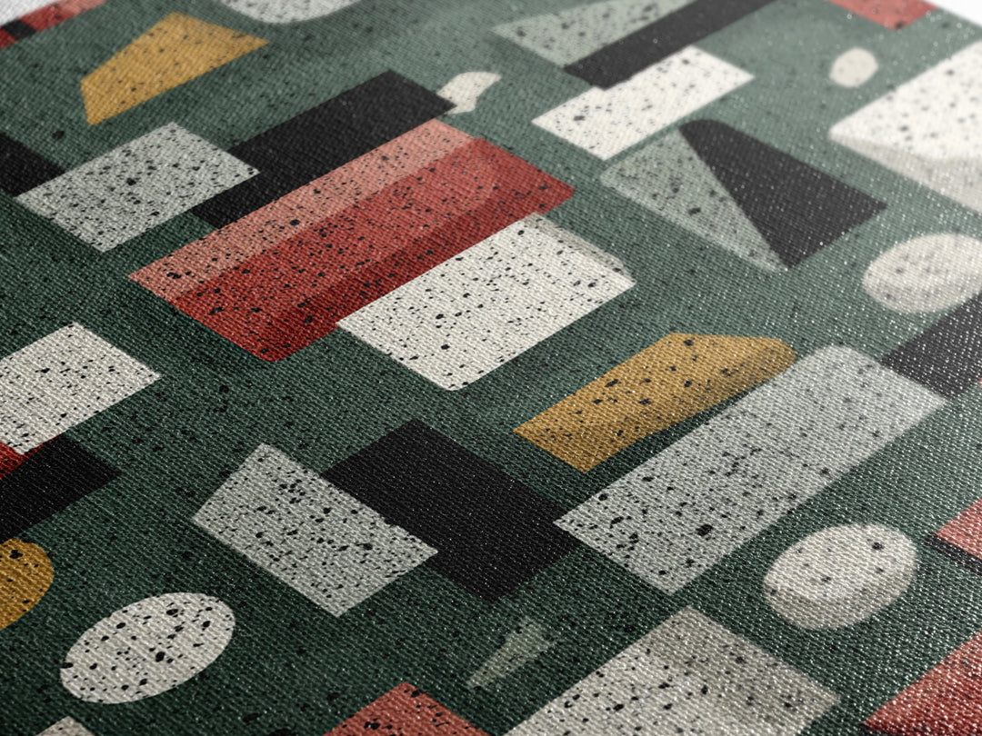 Sage Red Black Geometric Blocks Canvas Print, Midcentury Modern Abstract Art, Bauhaus Retro Office And Living Room Decor