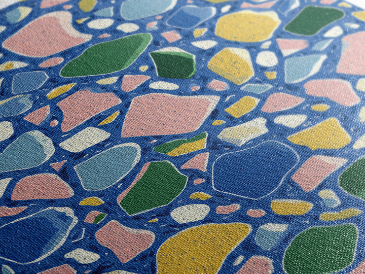 Blue Pebble Terrazzo Mosaic Pattern Canvas Print, Midcentury Modern Wall Art, Colorful Abstract Geometric Home Decor Poster Gift