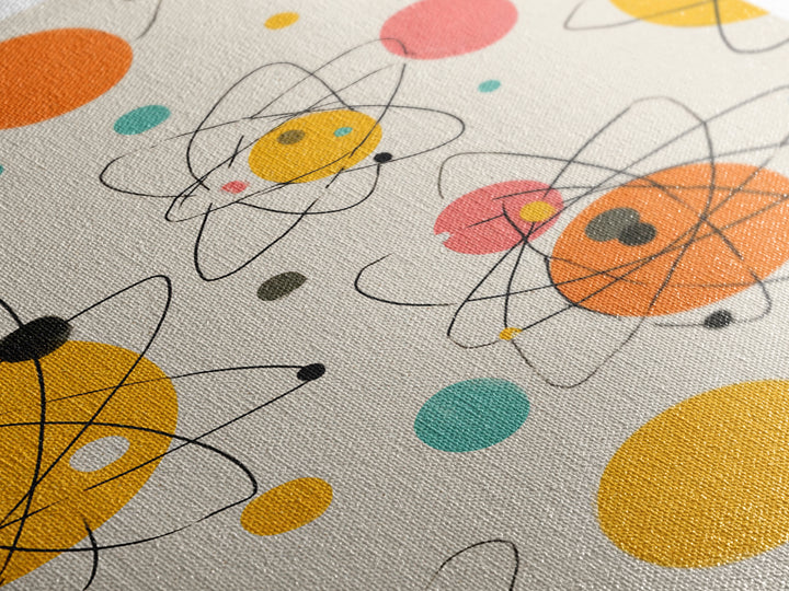 Atomic Orbit Circles And Planets Canvas Print, Midcentury Modern Wall Art, Retro Space Age Abstract Nursery Home Decor Poster