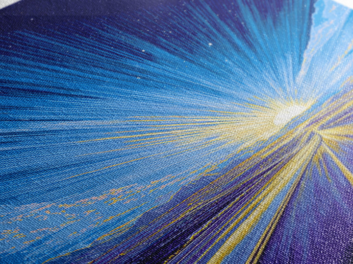 Radiant Starry Sunrise Road Wall Art, Modern Digital Art, Retro Sci Fi Poster, Blue Landscape Print, Large Living Room Decor