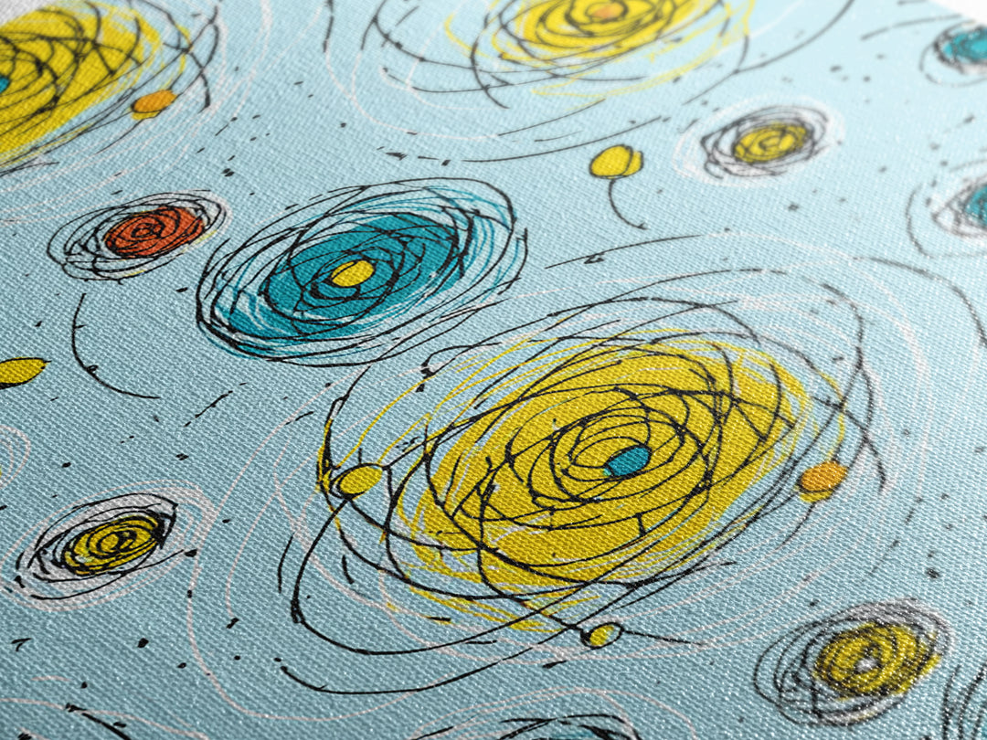 Scribble Spiral Circles On Sky Blue Wall Art, Midcentury Modern Abstract Print, Playful Colorful Geometric Office Home Decor