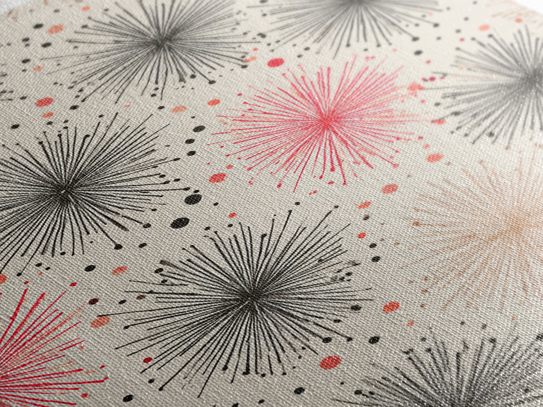 Pink Gray Atomic Starburst Pattern Canvas Print, Midcentury Modern Art, Retro Wall Art, Minimalist Nursery Decor, MCM Gift
