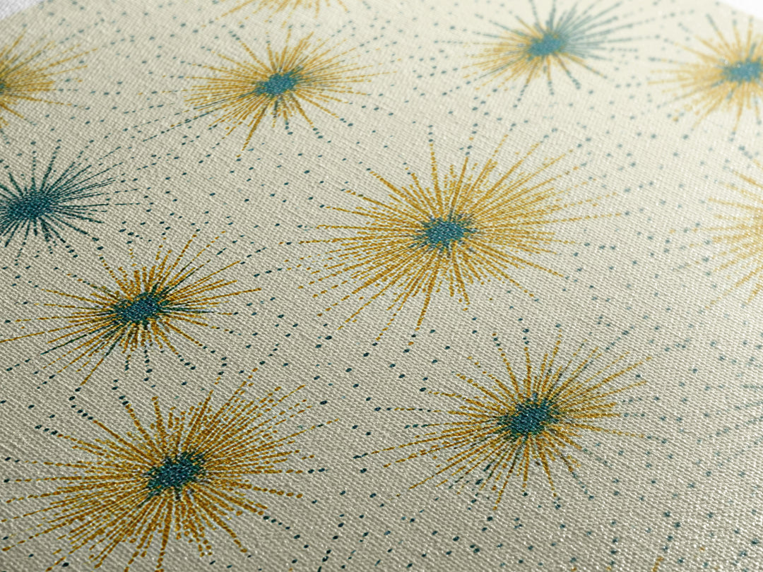 Mustard Teal Atomic Starburst Canvas Print, Midcentury Modern Art, Retro Geometric Wall Art, Scandinavian MCM Decor Gift