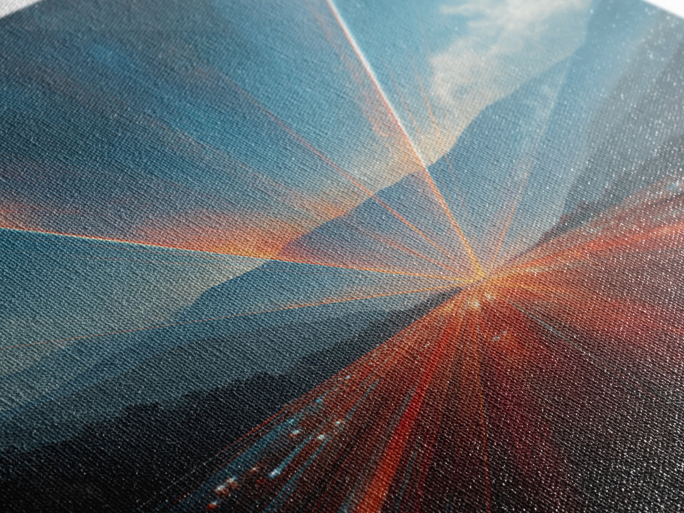 Sunrise Mountain Freeway Light Trails Wall Art, Modern Abstract Art, Scenic Travel Poster, Blue Orange Office Decor Print