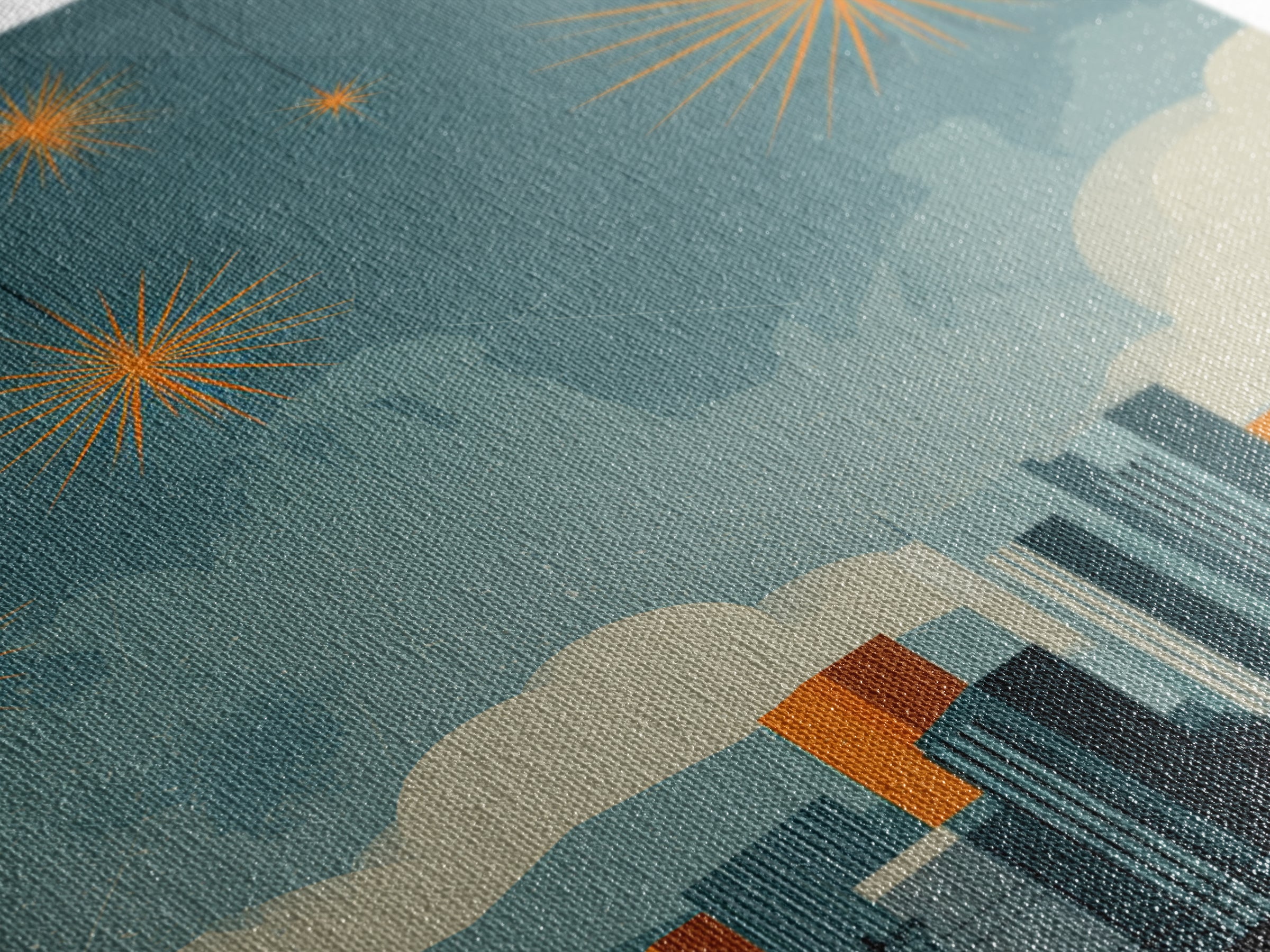 Seattle Skyline With Orange Starbursts Wall Art, Midcentury Modern Decor, Space Needle Print, Retro Cityscape Poster Home Decor