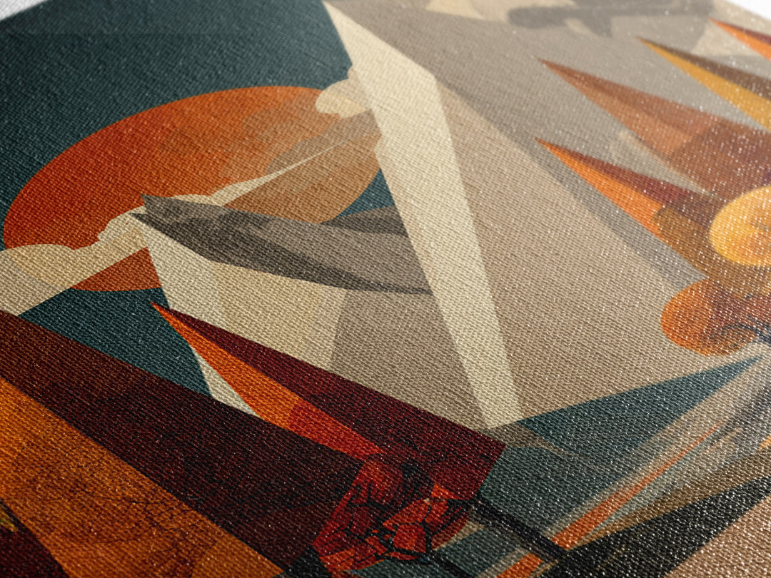 Orange Suns Alpine Peaks Wall Art, Midcentury Modern Mountain Print, Retro Geometric Landscape, MCM Cabin Decor For Living Room