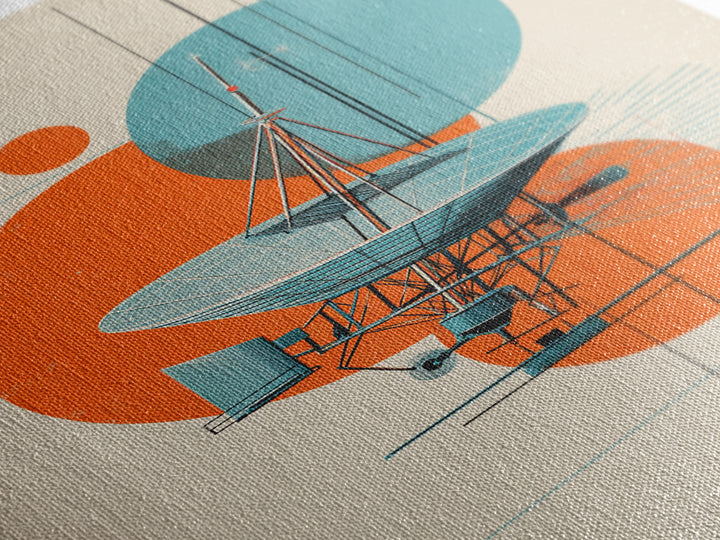 Abstract Radio Telescope With Orange Teal Circles Wall Art, Bauhaus Midcentury Modern Poster, Geometric Office Decor Print