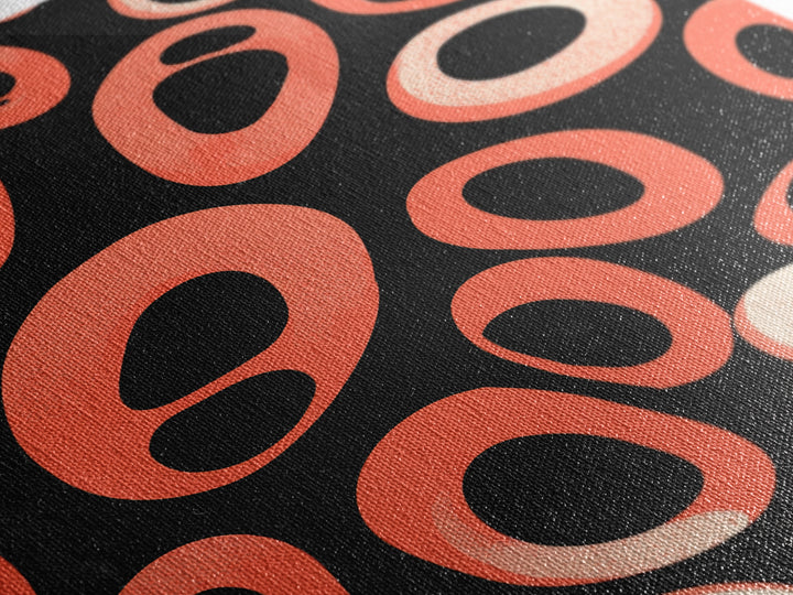 Coral Oval Rings On Black Canvas Print, Bold Retro Abstract Poster, Midcentury Modern Decor, Orange Geometric Wall Art Print