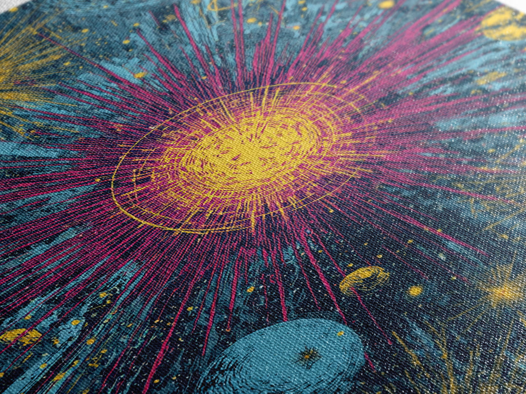 Exploding Stars And Planets Wall Art, Colorful Cosmic Retro Poster, Space Abstract Art, Midcentury Modern Decor Print Gift