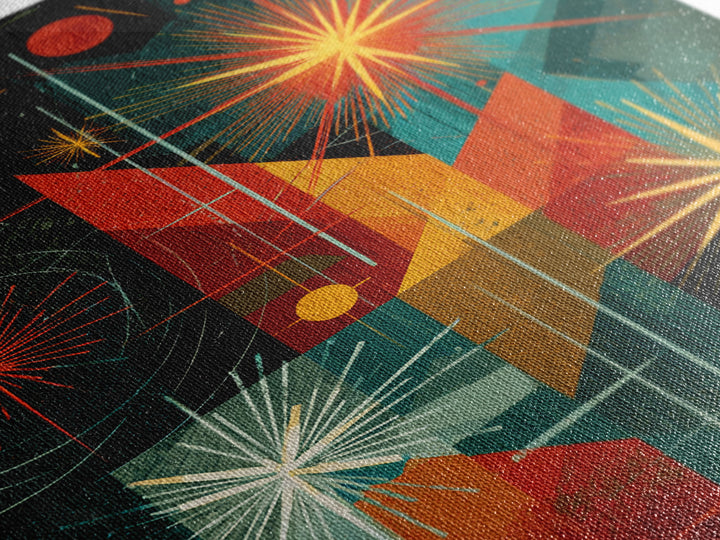 Teal Orange Geometric Fireworks Wall Art, Midcentury Modern Art, Atomic Retro Decor, Bold MCM Wall Decor Poster Print Gift
