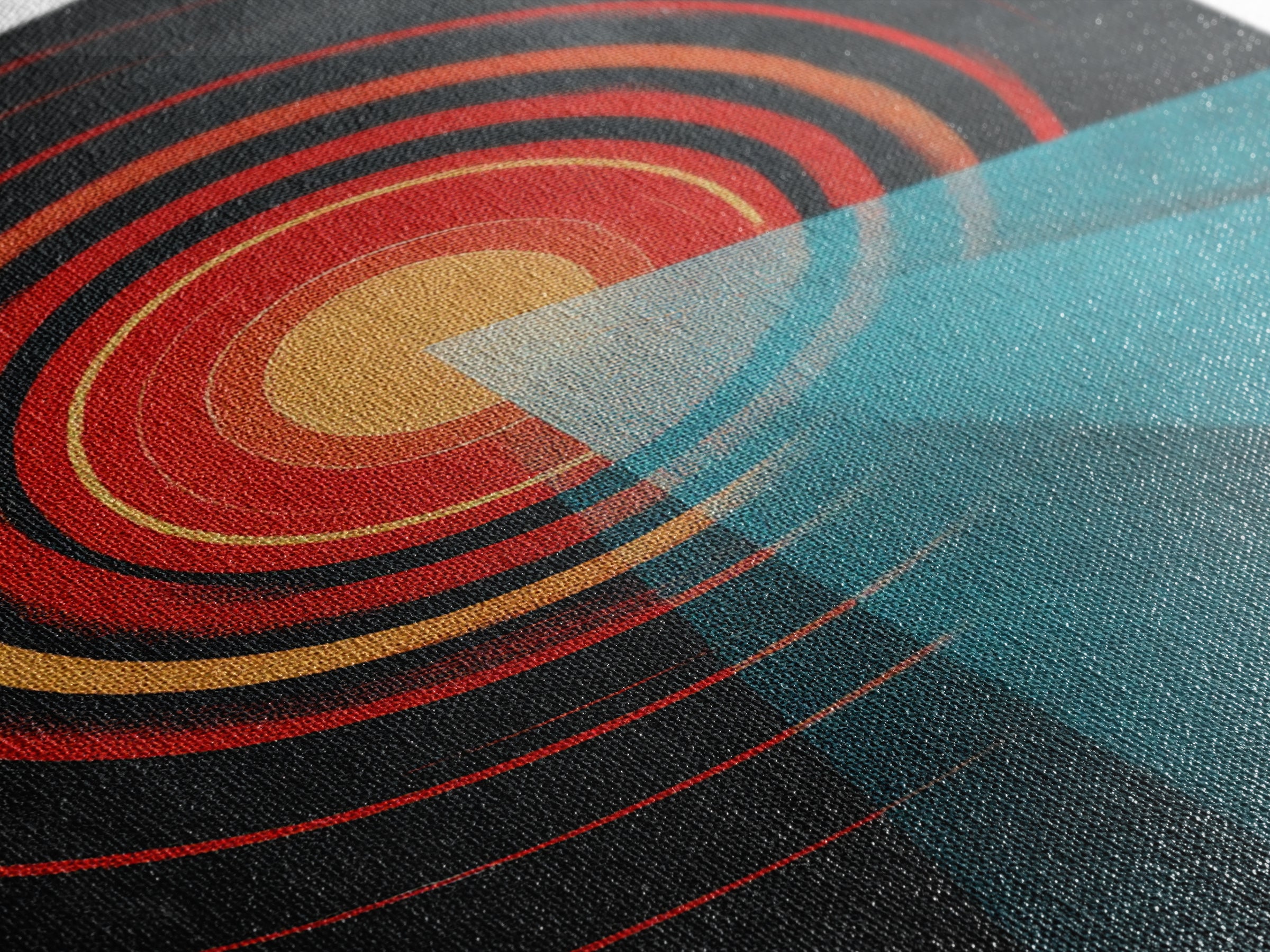 Red Target Sun With Blue Light Beams Wall Art, Modern Abstract Art, Retro Space Poster, Geometric Home Decor Print Gift Idea