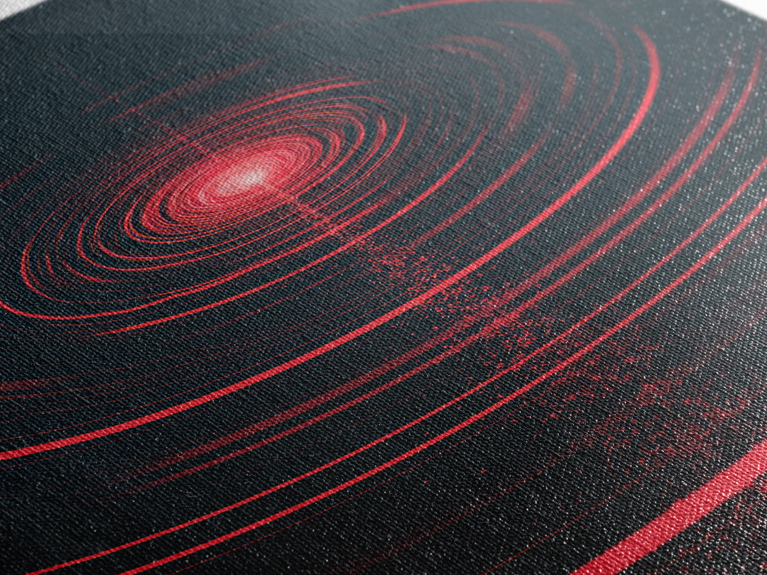 Red Cosmic Concentric Rings Abstract Wall Art, Modern Geometric Art Print, Sci Fi Retro Decor, Bold Black Living Room Decor