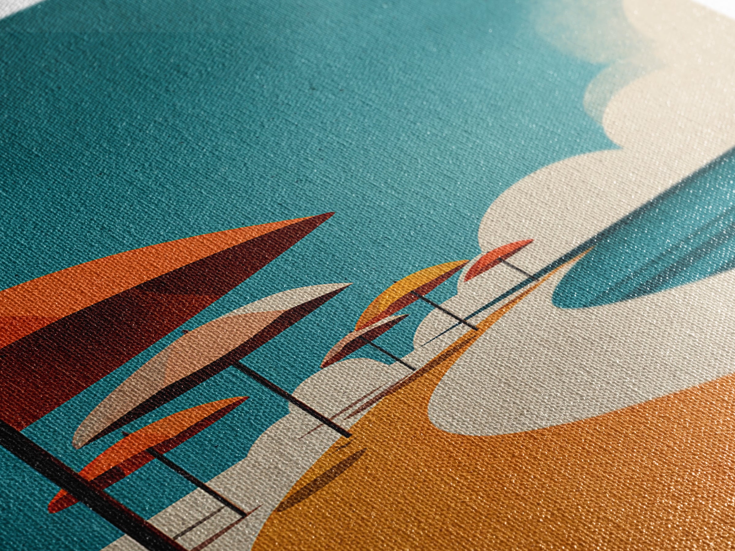 Orange Umbrella Boardwalk Canvas Print, Midcentury Modern Wall Art, Retro Beach Poster, Coastal MCM Home Decor, Palm Springs Style