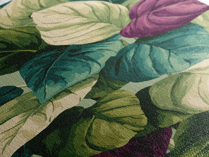 Lush Tropical Calathea Leaves Framed Canvas Print, Botanical Wall Art, Green Purple Nature Decor, Modern Home Art Prints