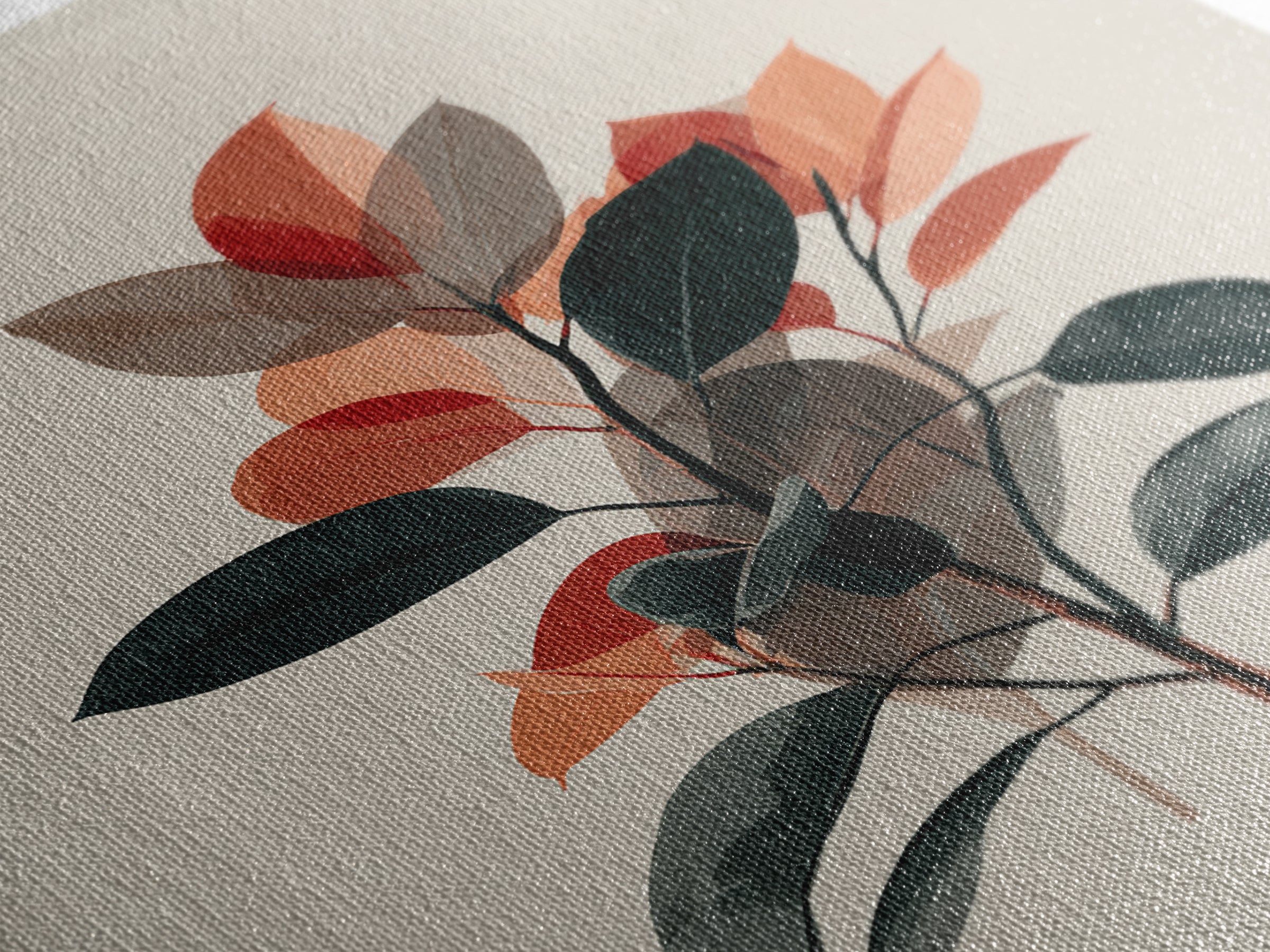 Orange Green Botanical Branch Wall Art, Midcentury Modern Leaf Print, Retro Nature Decor, Living Room Artwork, MCM Home Decor