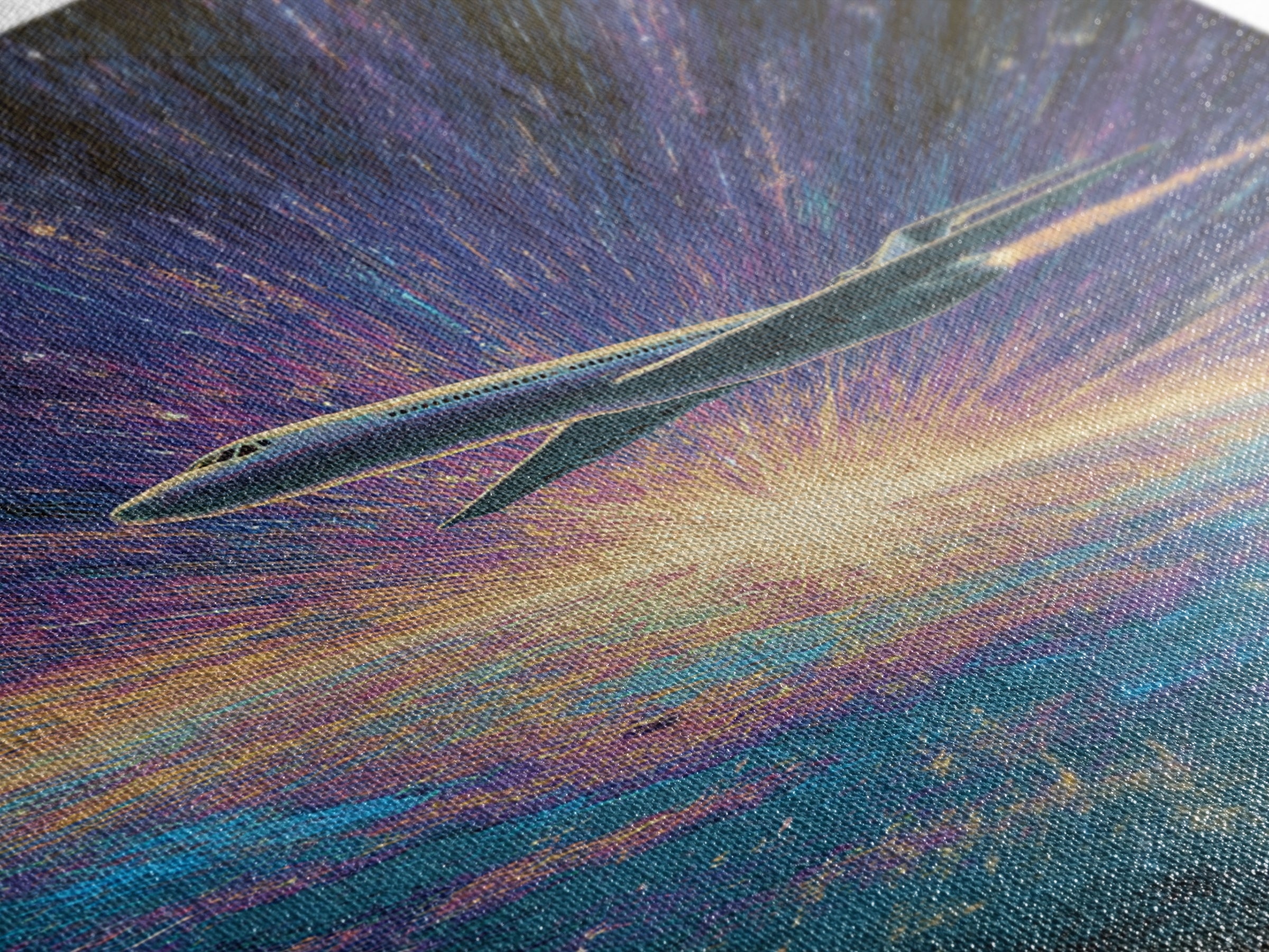 Cosmic Airplane Warp Speed Wall Art, Retro Sci Fi Travel Poster, Modern Art Print, Colorful Space Abstract Office Decor Art