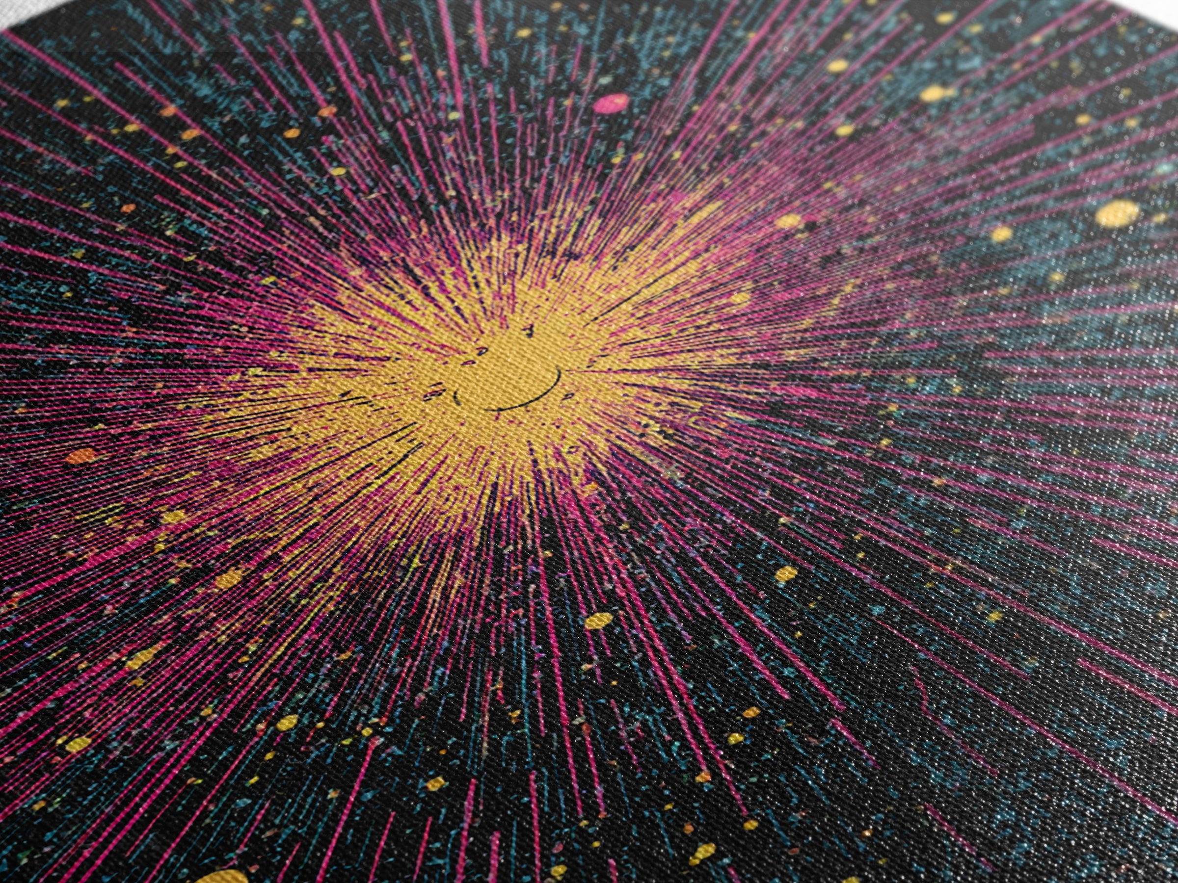 Vivid Cosmic Starburst Explosion Canvas Print, Midcentury Modern Wall Art, Retro Space Abstract Poster, Colorful Mcm Decor