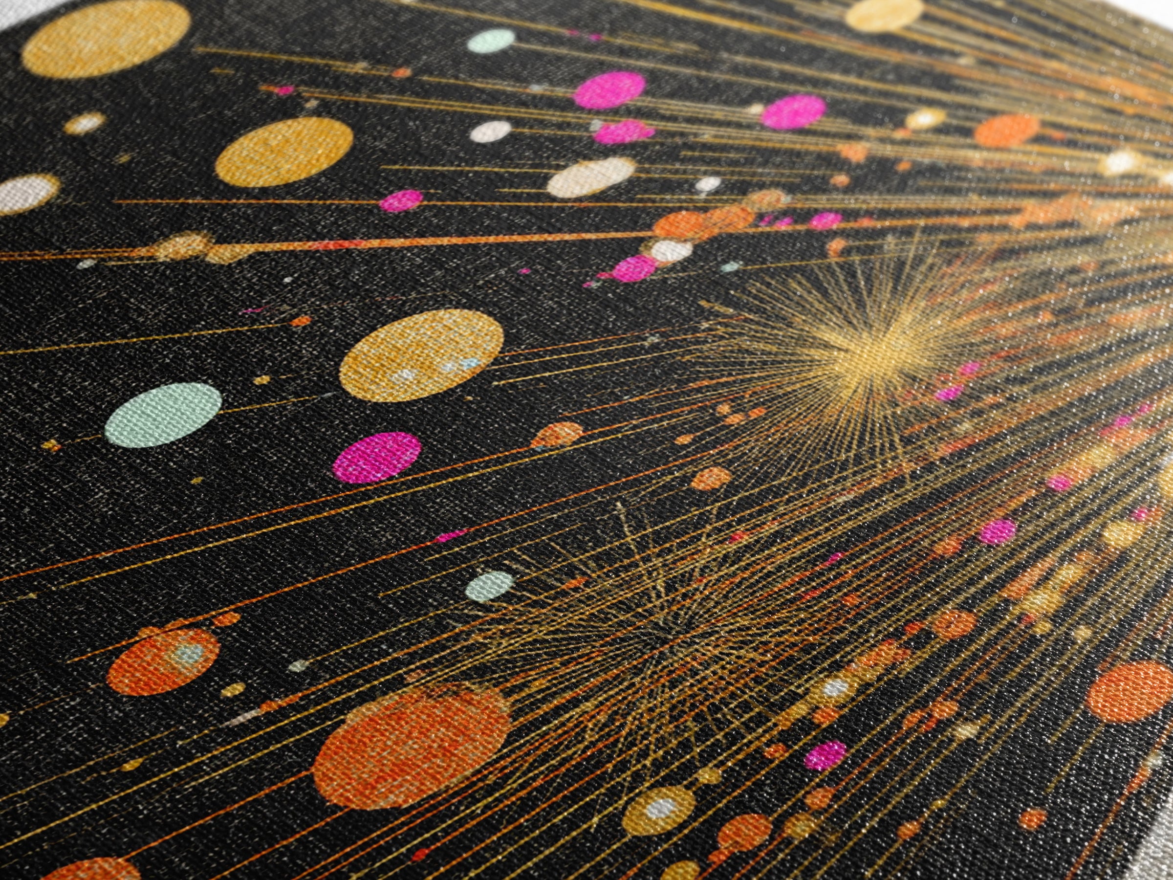 Orange Planet Burst On Black Canvas Print, Midcentury Modern Wall Art, Atomic Retro Space Poster, Geometric Office Decor