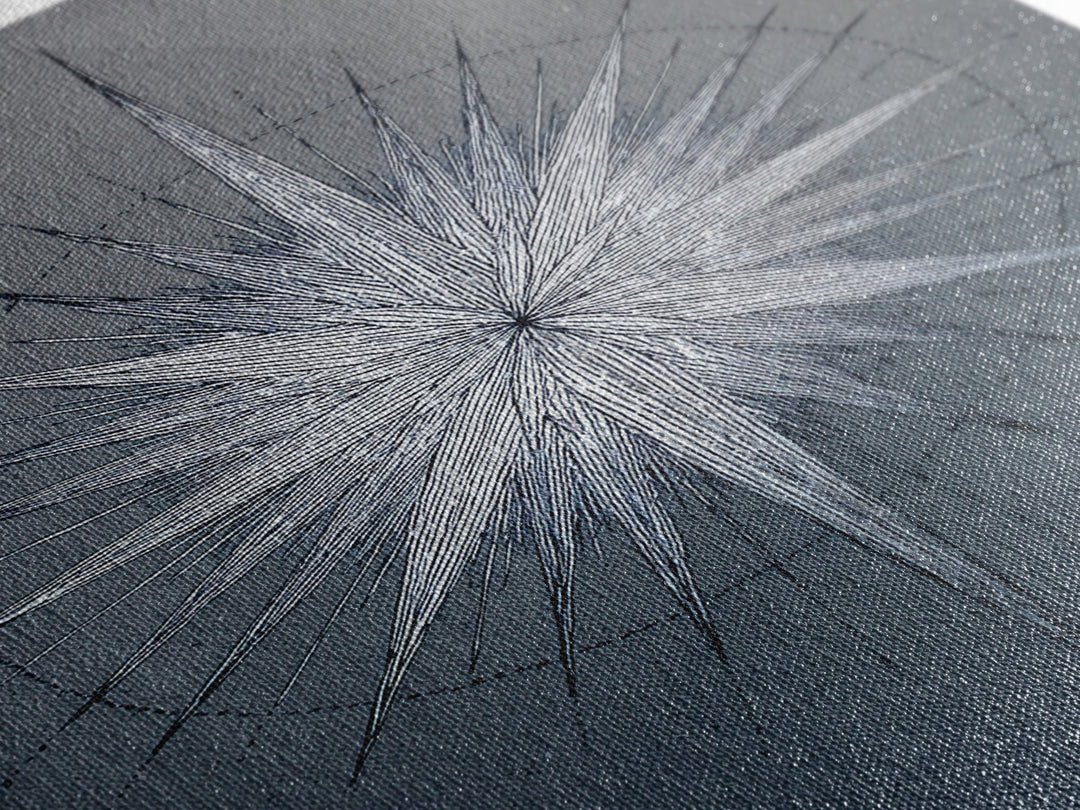 White Silver Radial Starburst Canvas Print, Midcentury Modern Art, Geometric Wall Art, Abstract Print, Blue Office Decor