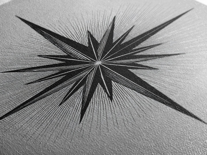 Black Compass Starburst Framed Canvas Print, Midcentury Modern Art, Geometric Wall Decor, Minimalist Art Print, Retro Decor
