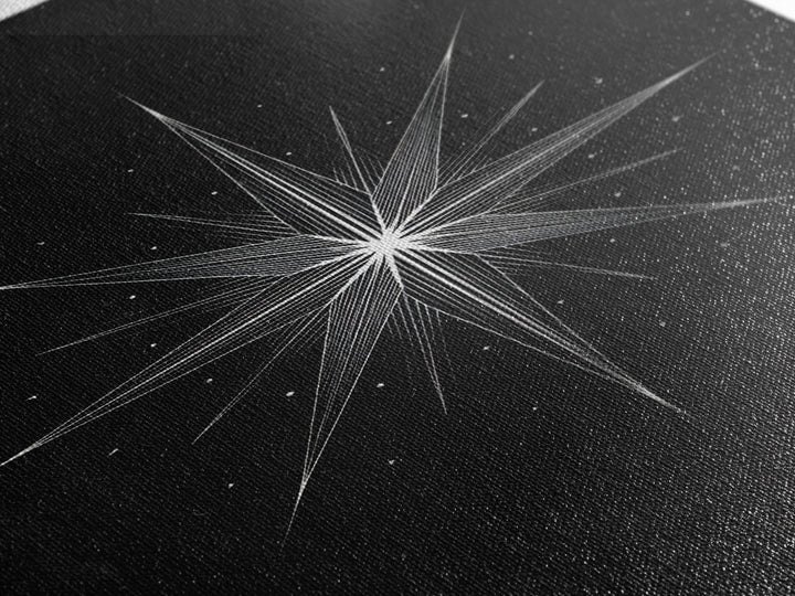 White Celestial Starburst Wall Art, Midcentury Modern Art, Black Wall Art, Geometric Art Print, Space Abstract Art, Modern Decor