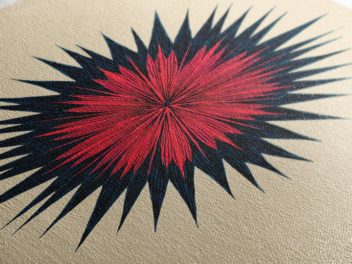 Red Navy Spiky Sunburst Canvas Print, Midcentury Modern Art, Geometric Wall Art, Atomic Art Print, Colorful Retro Decor, Poster